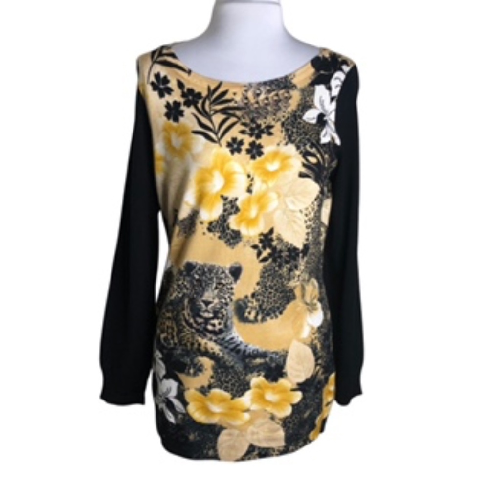 NWT RED Floral Print Tunic Long Sleeve Sweater Size XL